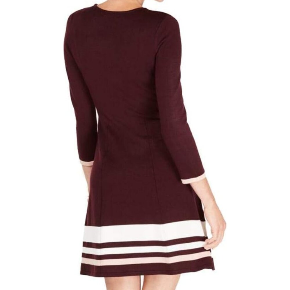 Jessica Howard Sweater Dress 3/4 Sleeve Maroon with White & Pink Stripes XL - Picture 2 of 7